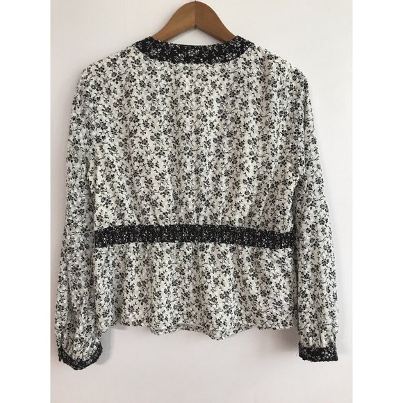 Madewell V-Neck Peplum Top in Clipdot Branch Floral Black White Medium - Picture 5 of 5